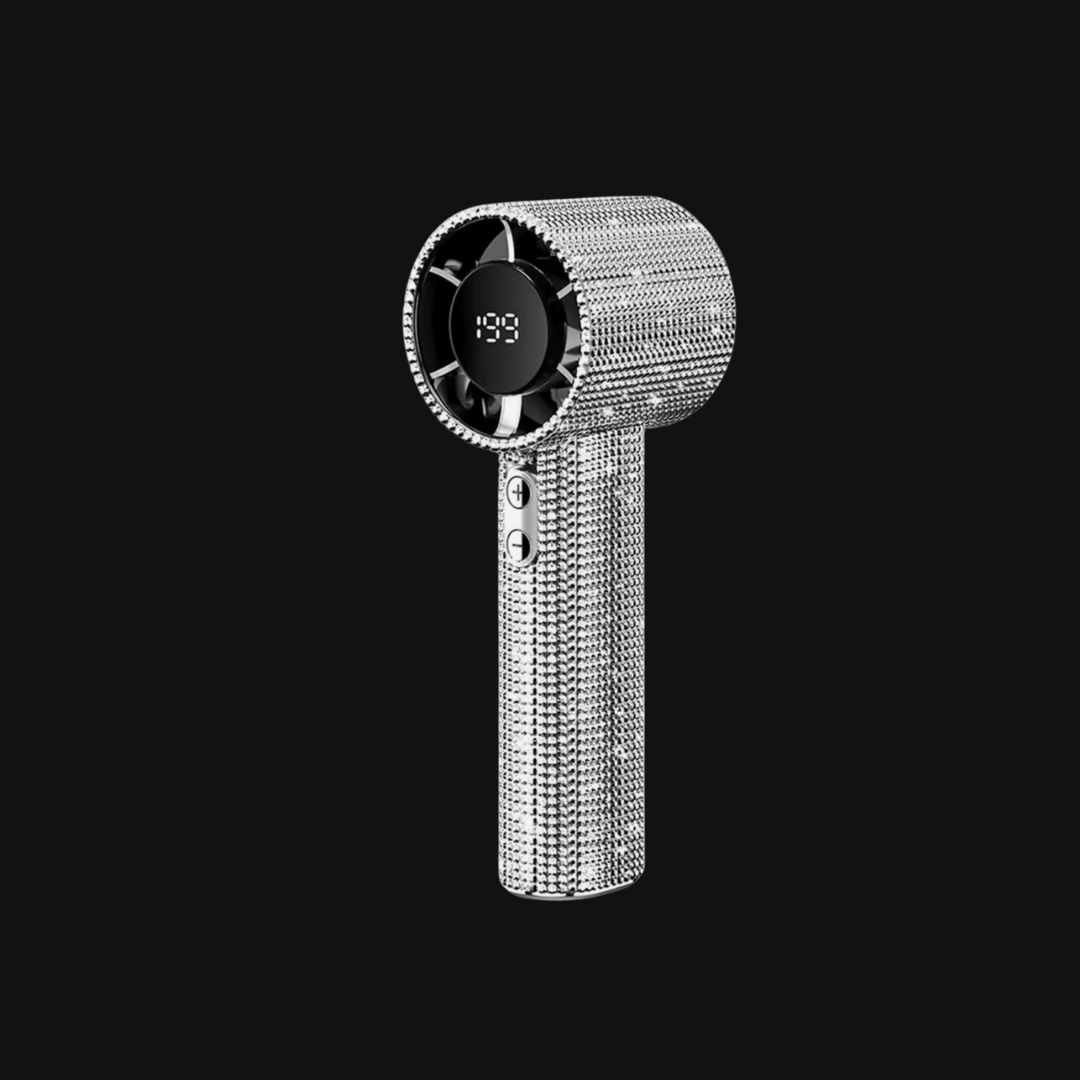 Rhinestone handheld lash fan used by professional lash artists in Portland, Oregon, ideal for drying lash adhesive during lash extension services and available at Lash Lab PDX supply store.